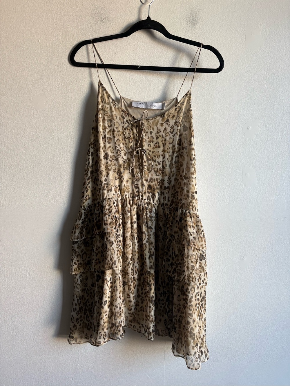 IRO Sz 8 (40) Buzon 100% Silk Leopard Print Tiered Mini Dress - Picture 2 of 10